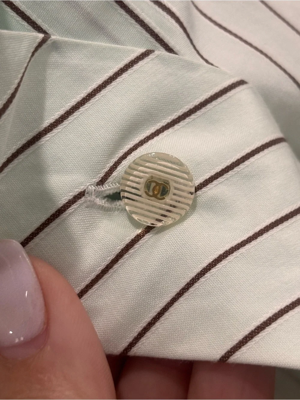 Authentic CHANEL sleeves formal stripes office top 36cm